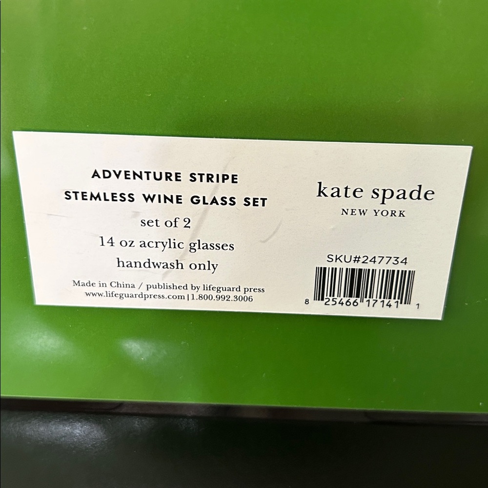 Kate Spade NIB Multicolor Striped Acrylic 14 oz Stemless 2-Piece Wine Glass Set - Picture 6 of 13